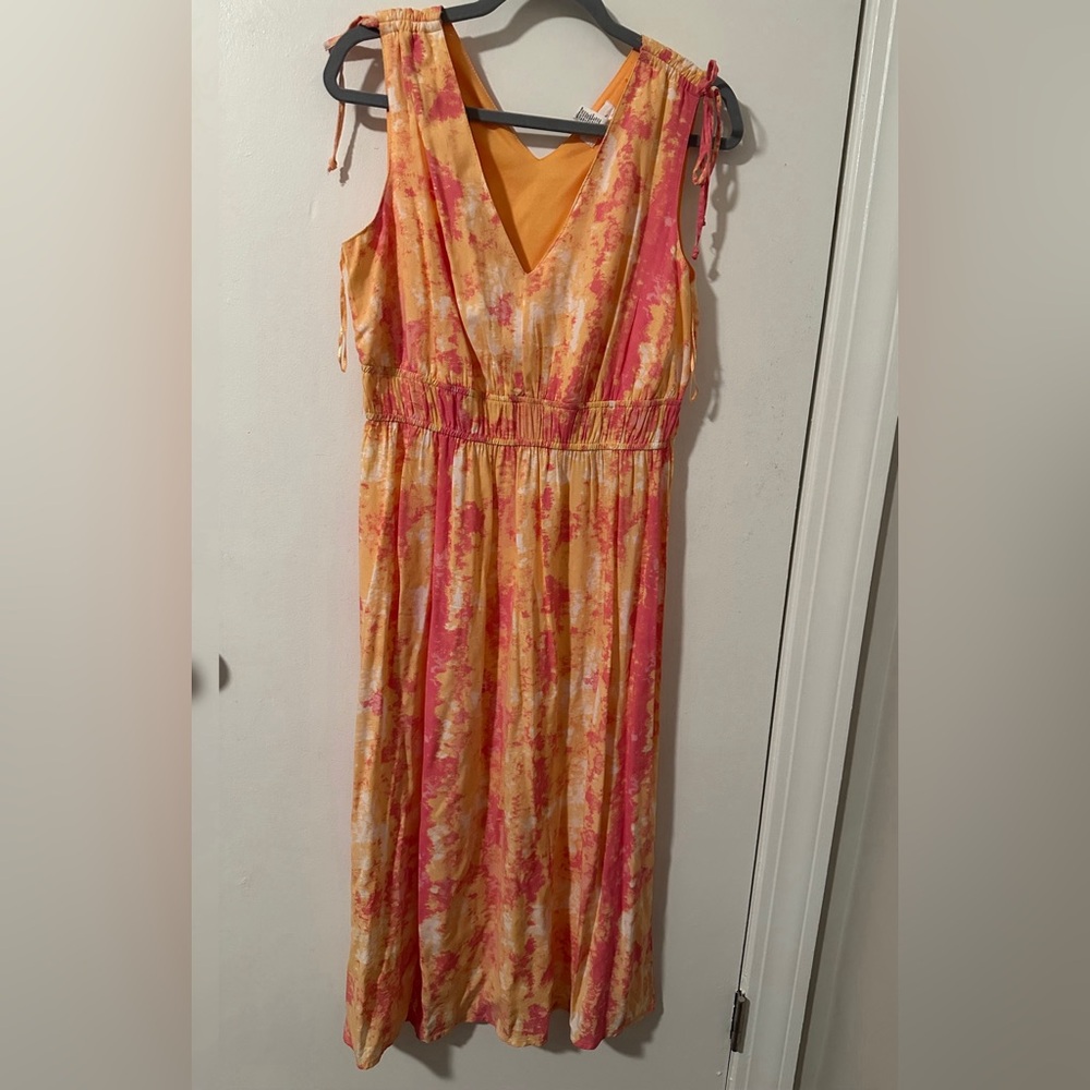 Vibrant Long Pink and Orange Sleeveless Dress